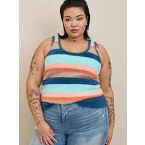 TORRID PULLOVER STRIPED EYELASH KNIT CAMI SWEATER SIZE 2 (CAMI ONLY) - Picture 2 of 9